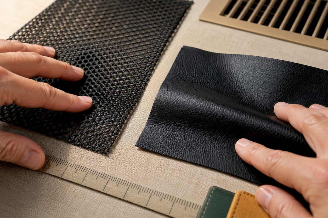 Mesh and PU leather upholstery textures