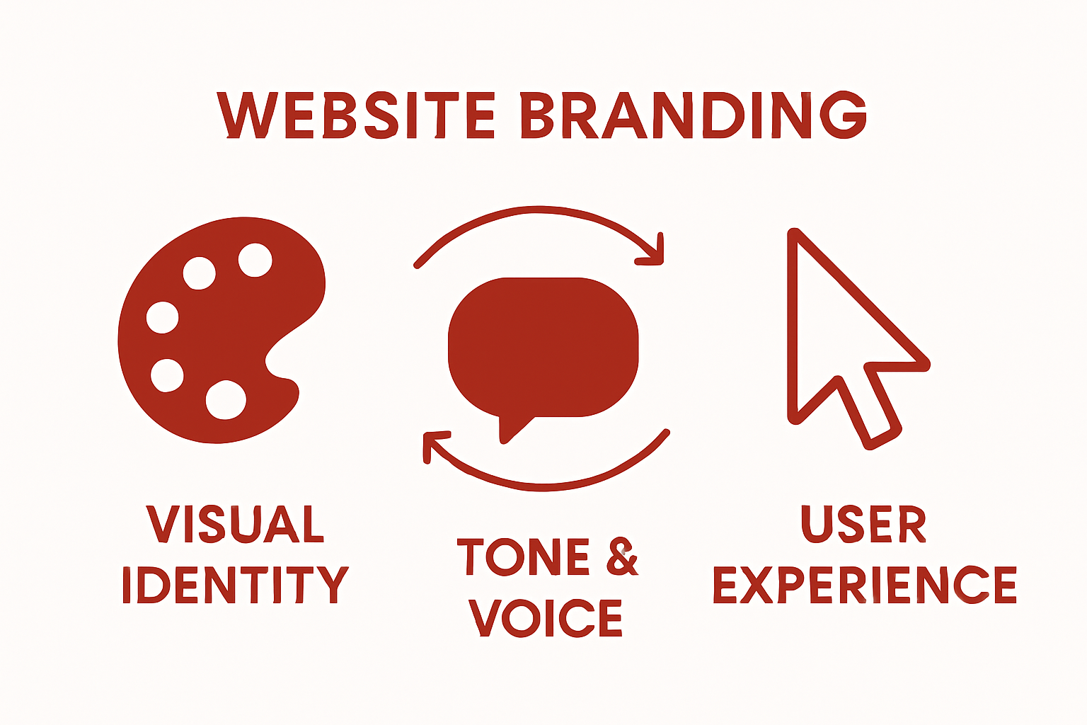 Visual identity, tone and voice, and user experience relationship infographic