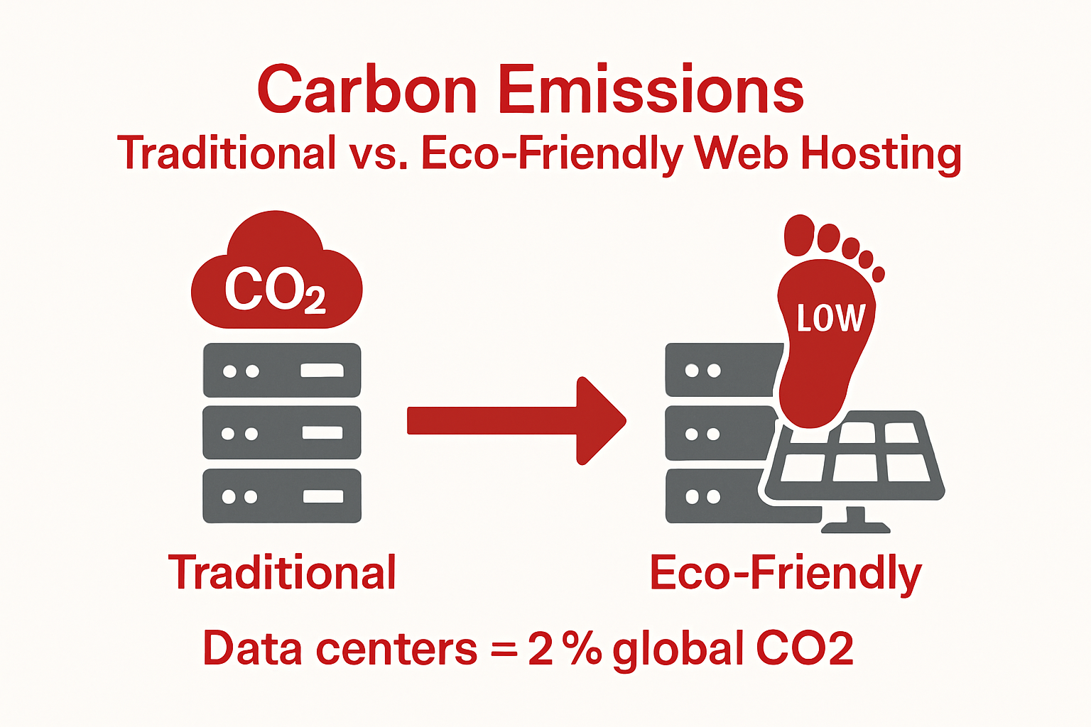 Comparison chart of carbon emissions for traditional and eco-friendly web hosting