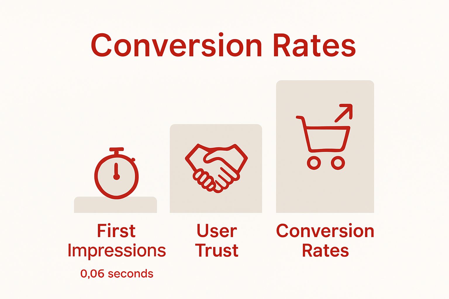 Infographic comparing first impressions, trust, and conversions in web design