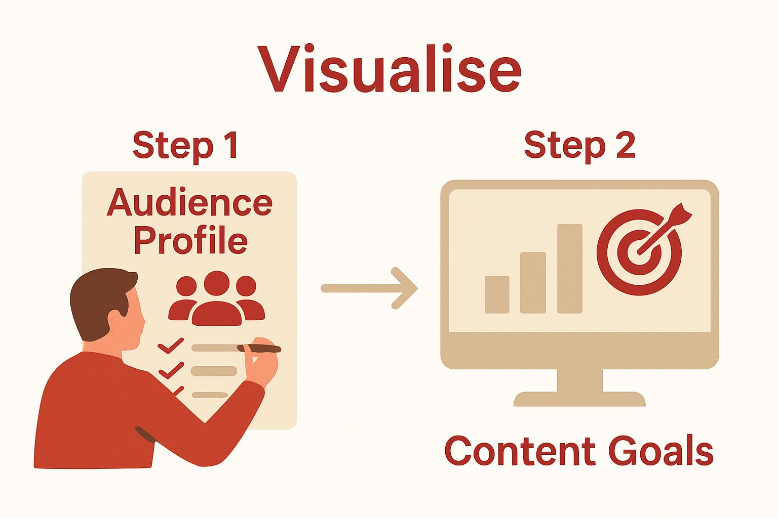Infographic showing two steps: define audience and set goals