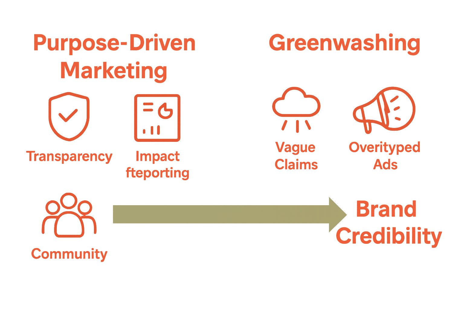 Infographic comparing authentic purpose marketing and greenwashing risks.