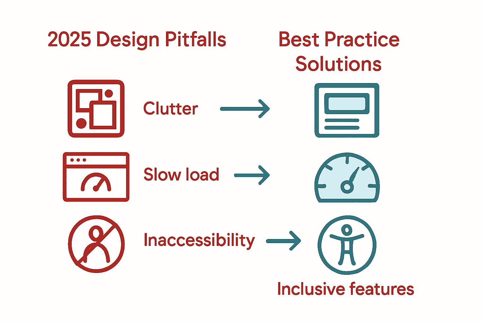 Infographic showing pitfalls and solutions in 2025 web design.