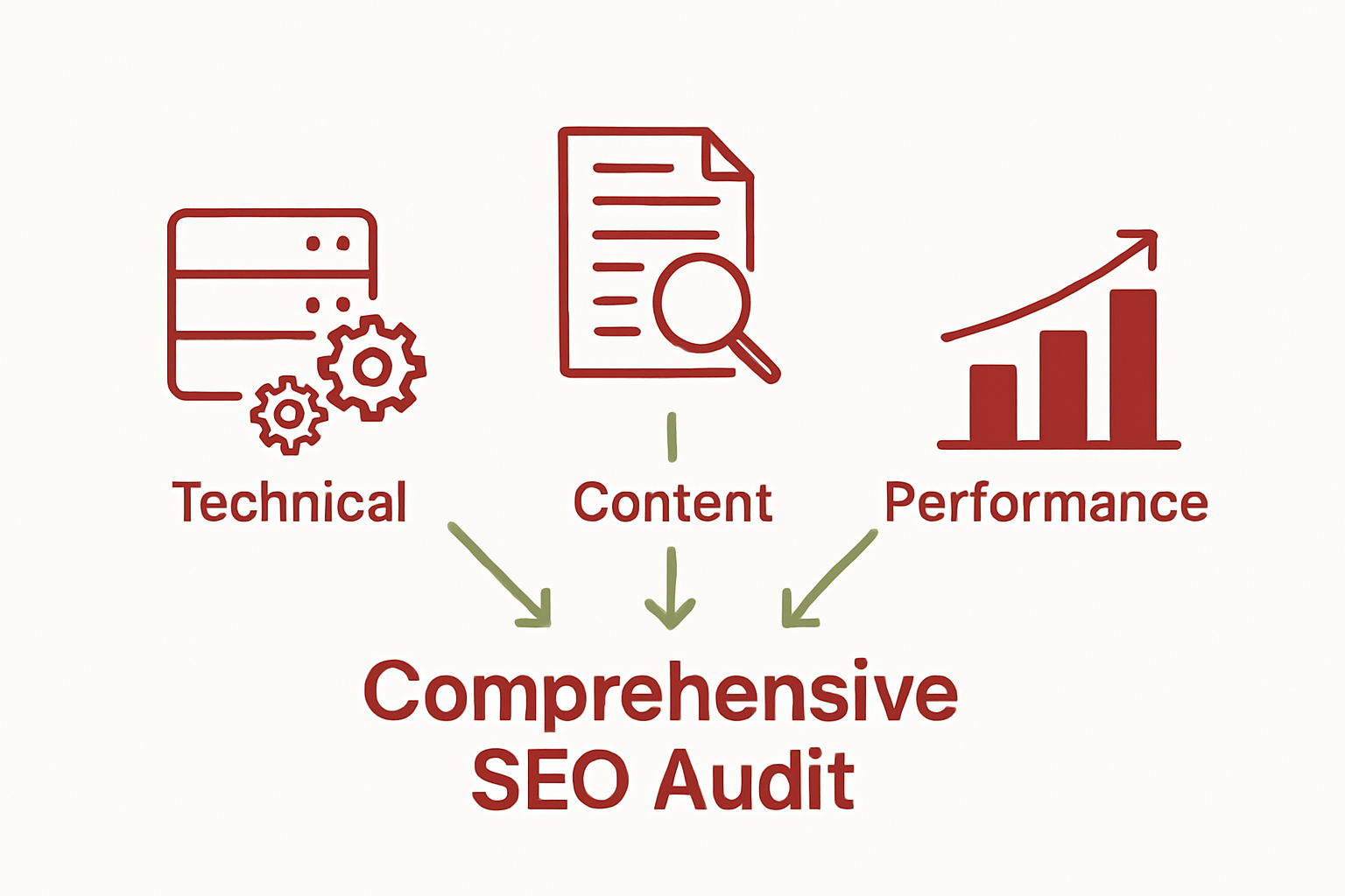 Three key SEO audit components comparison infographic