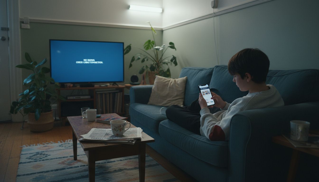 Teen checks website on smartphone at home