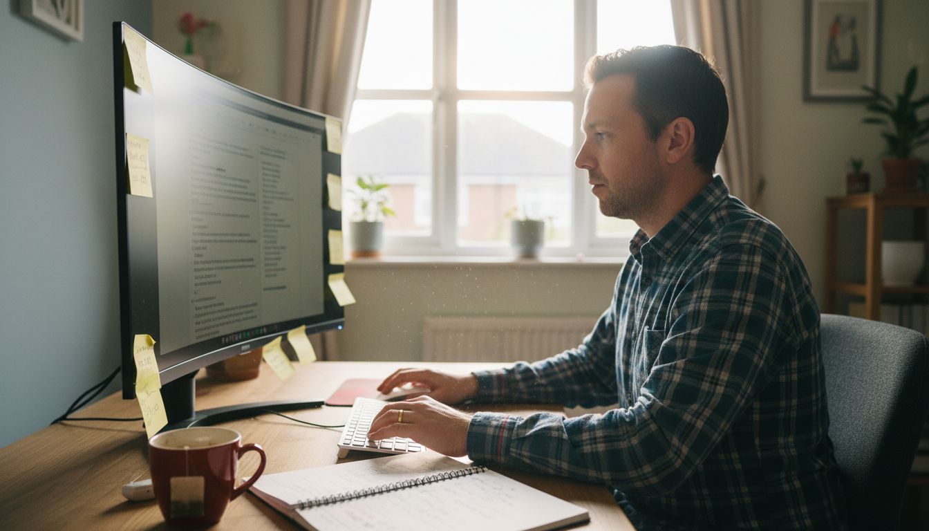 Man drafting website content at desk