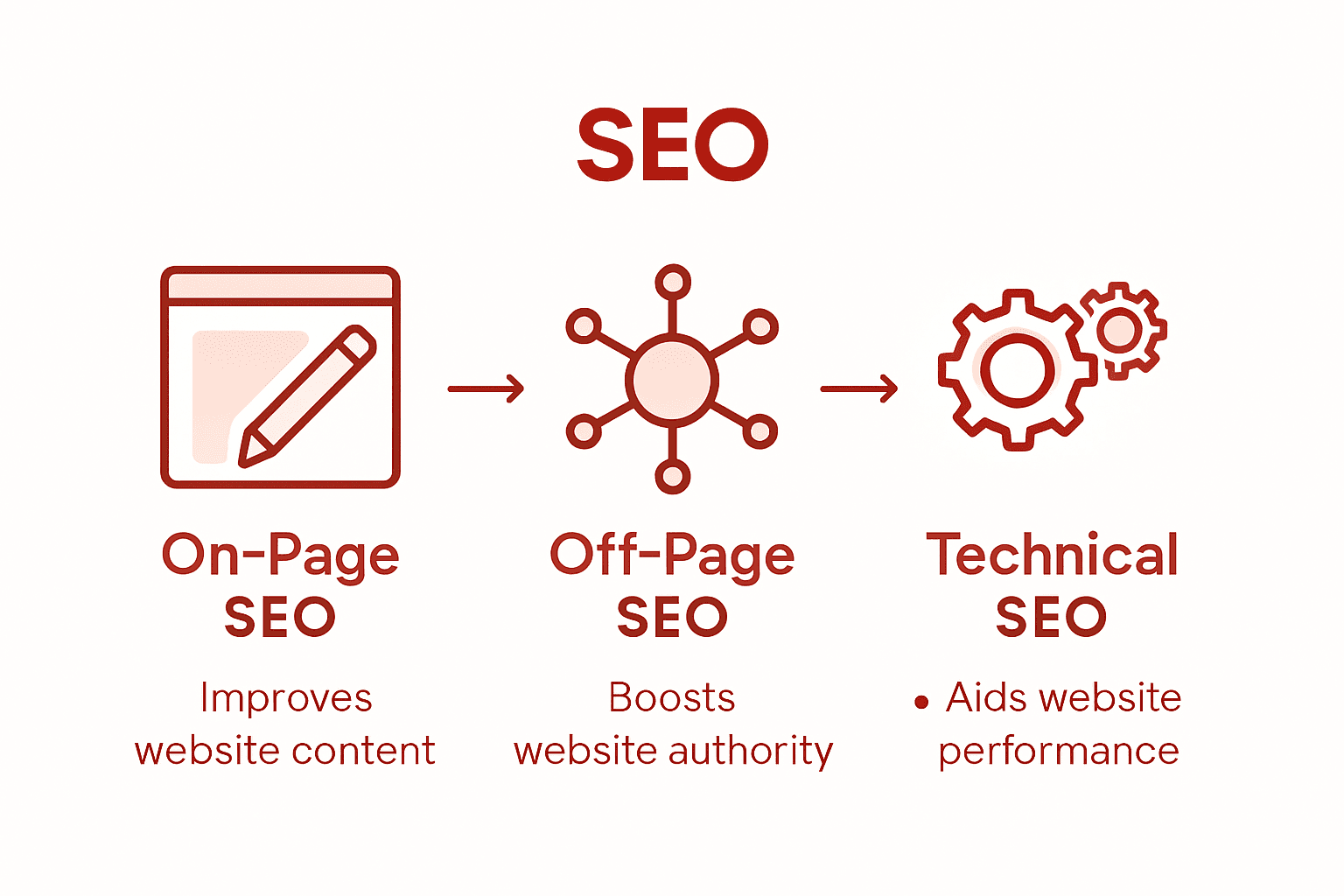 Infographic comparing On-Page, Off-Page, and Technical SEO