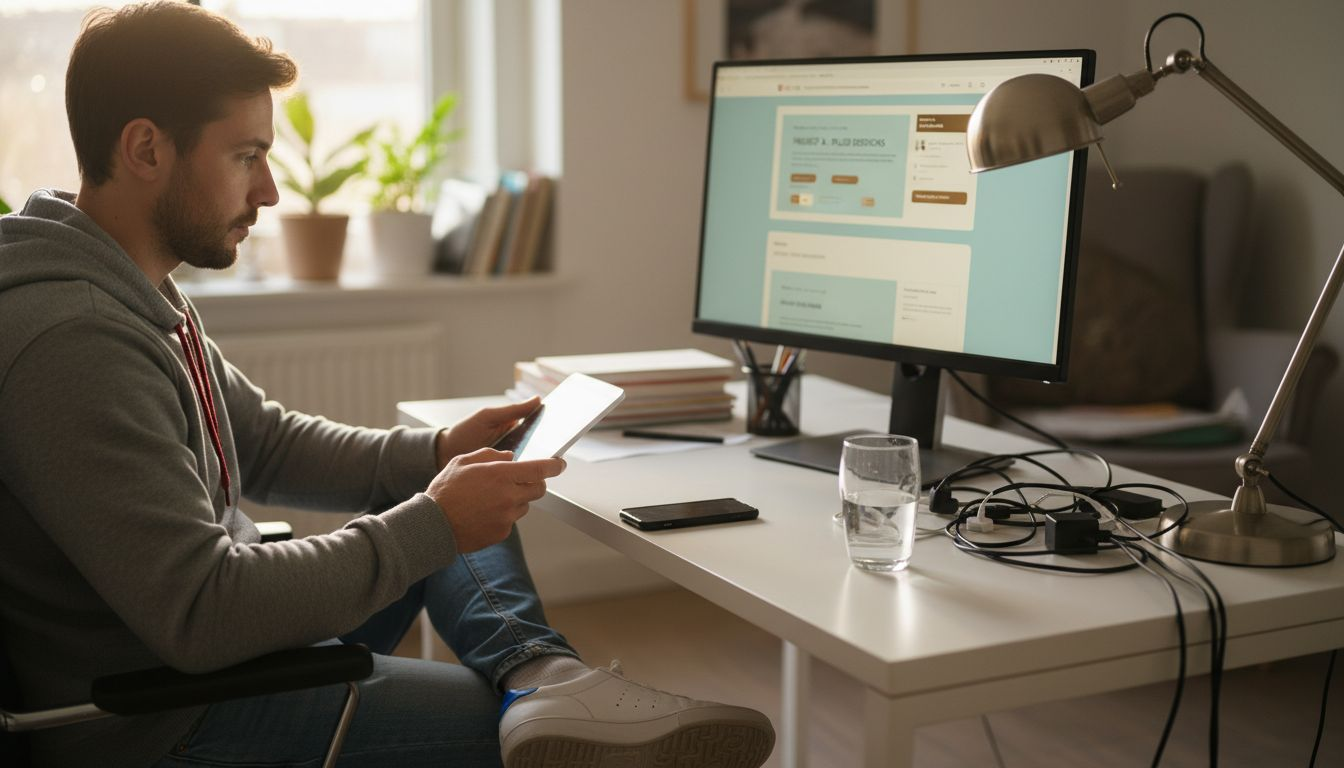 Person testing designs on tablet and phone