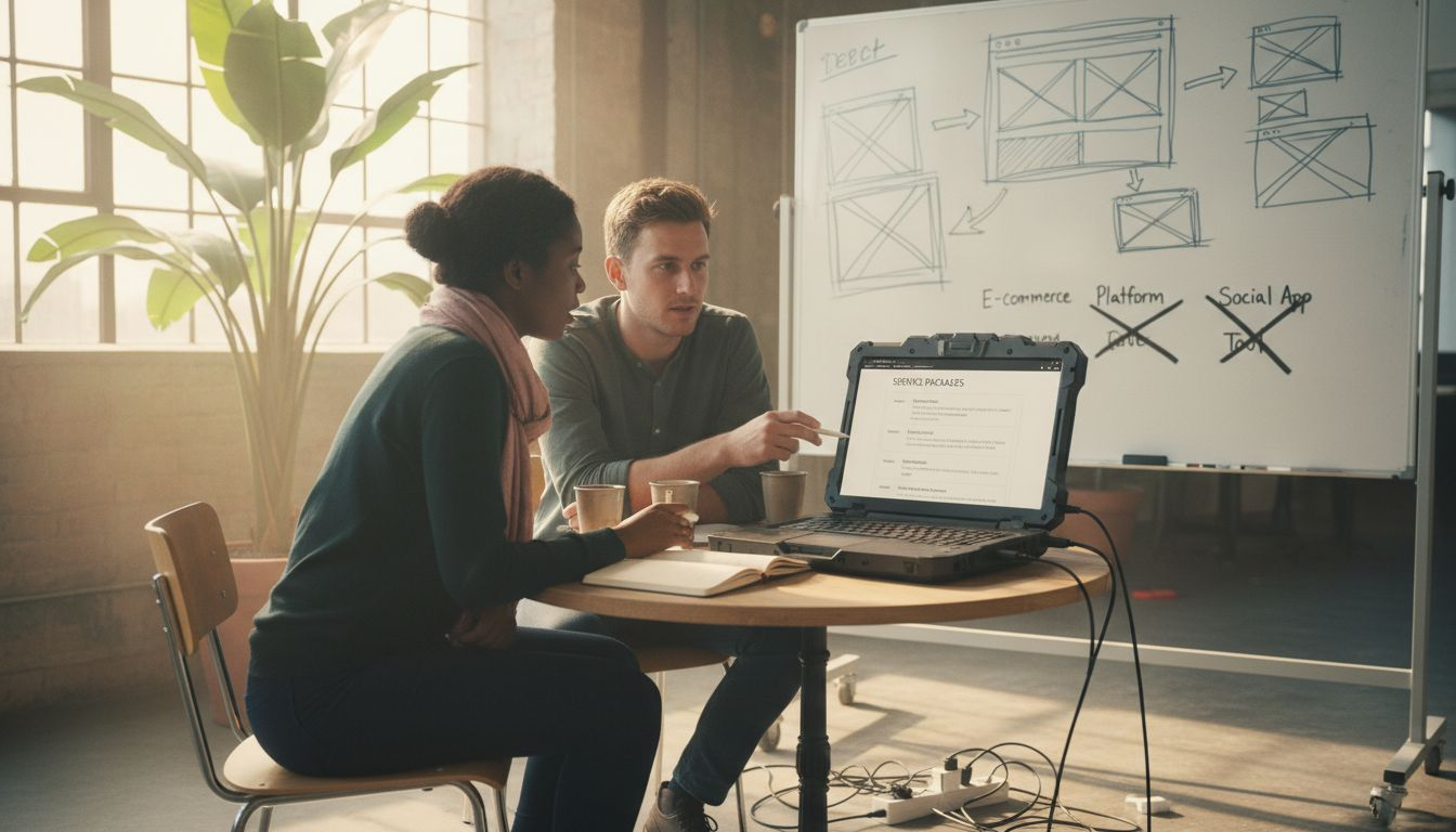 Web team collaborating in shared workspace