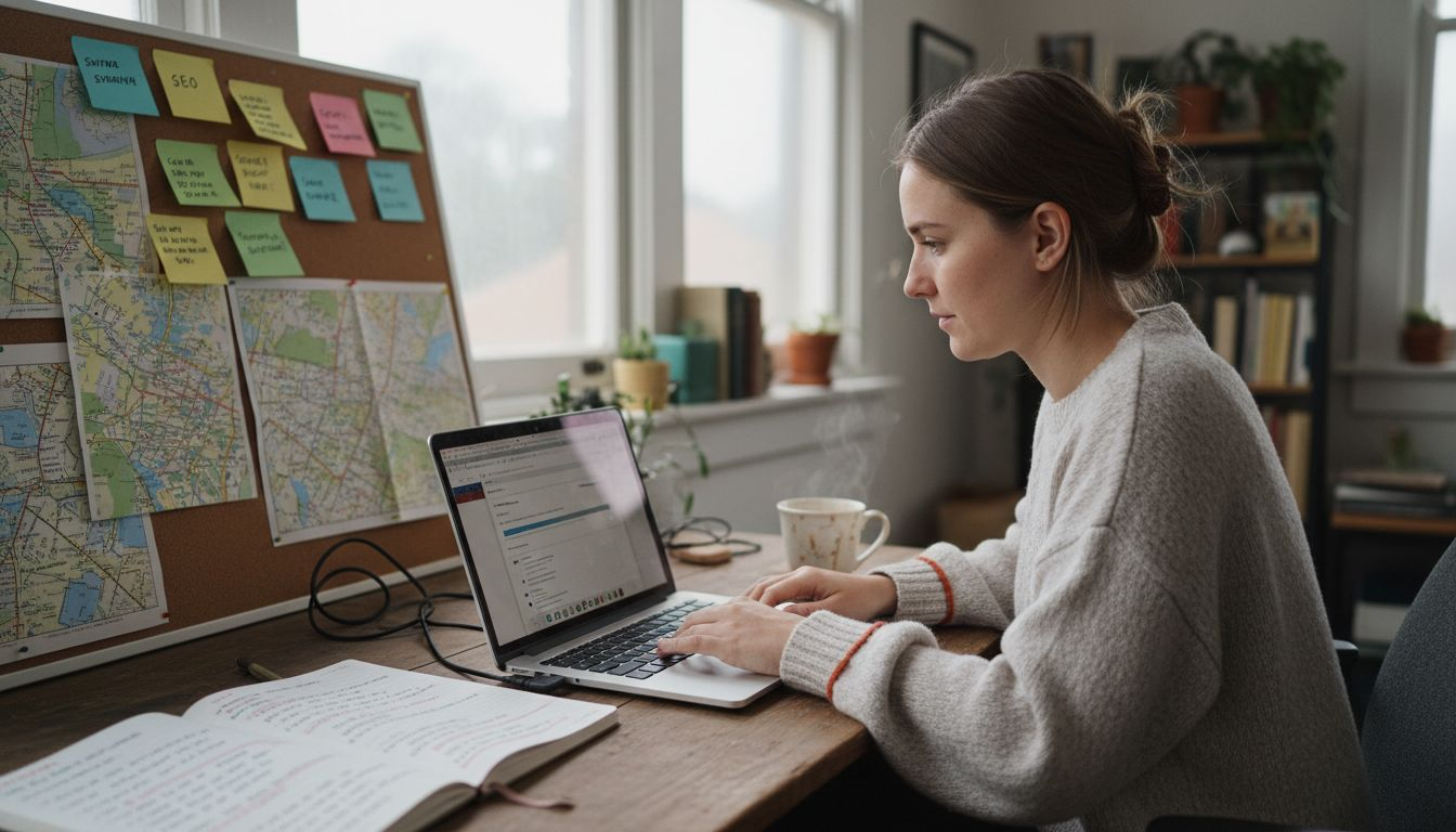 Worker posting SEO content in agency