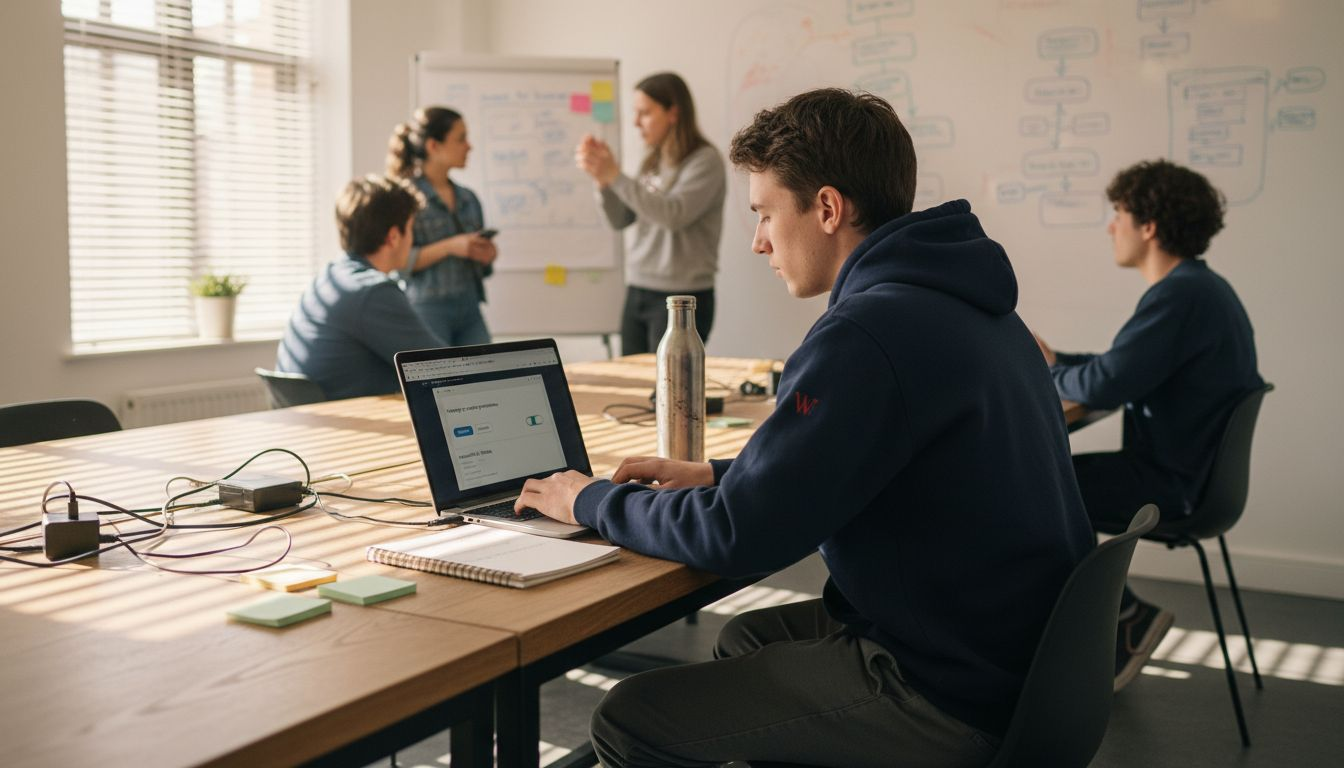 Web developer testing privacy features on laptop