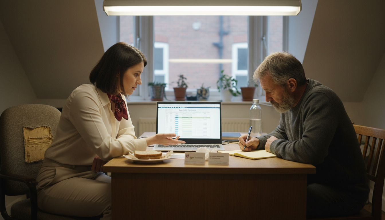 Meeting about ethical SEO with spreadsheet and notes