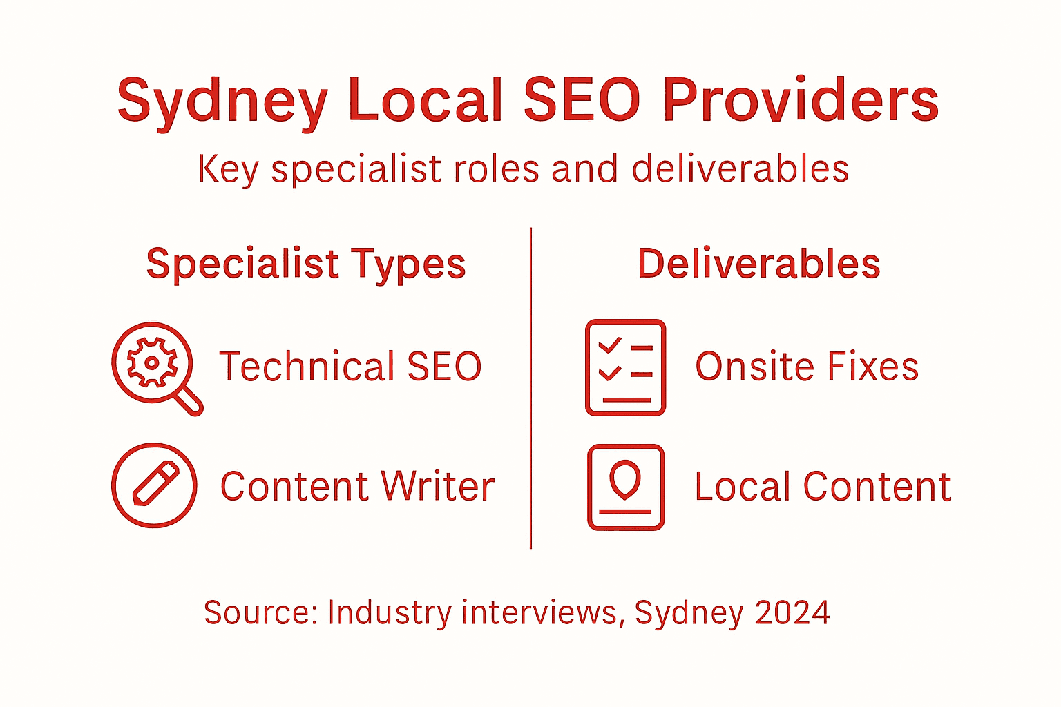 Infographic of Sydney SEO agency types and deliverables