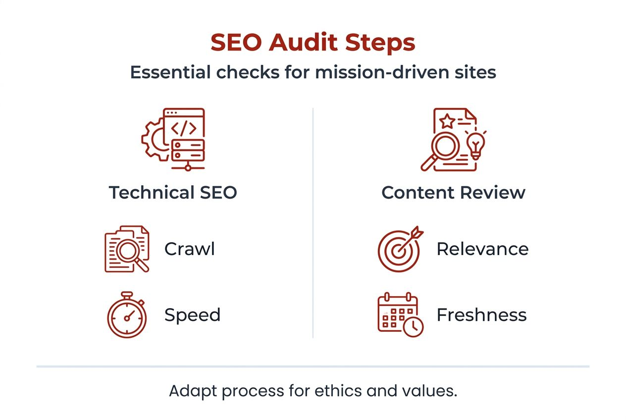 Infographic showing SEO audit steps for ethical sites