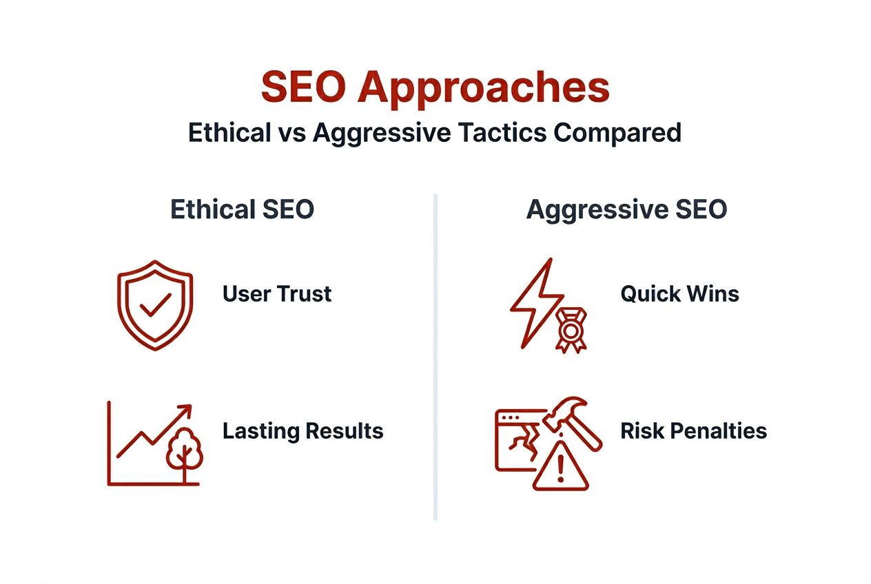 Infographic comparing ethical versus aggressive SEO