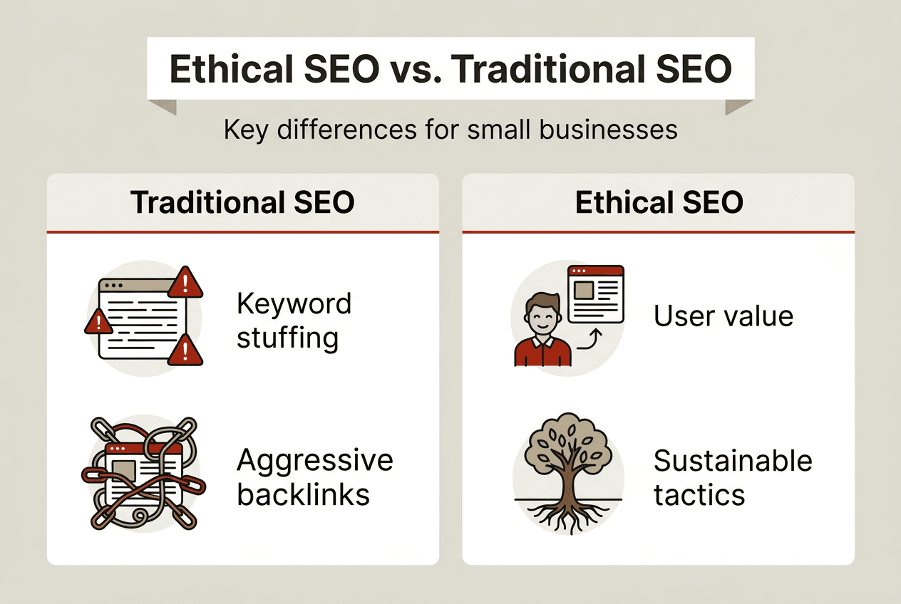 Infographic comparing ethical and traditional SEO