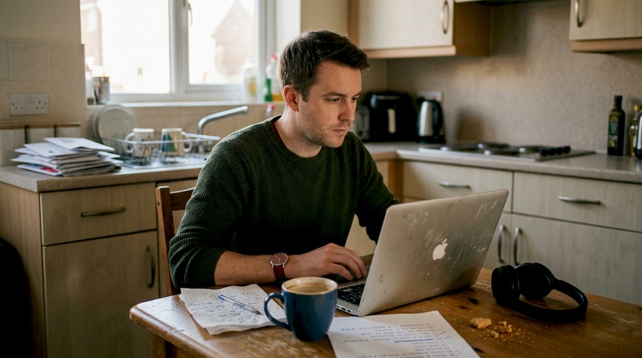 Editor working on content revision at home