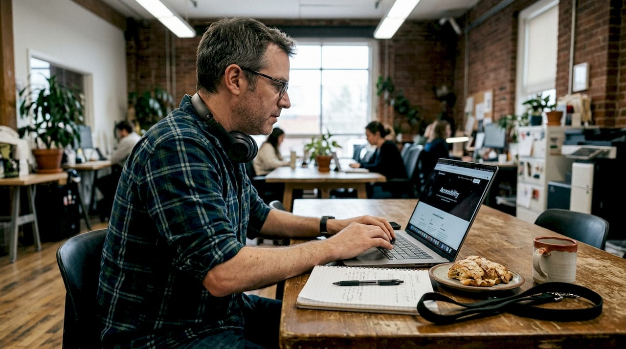 Man using screen reader for web accessibility