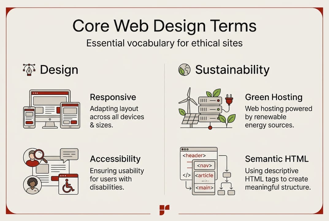 Core web design terms infographic layout