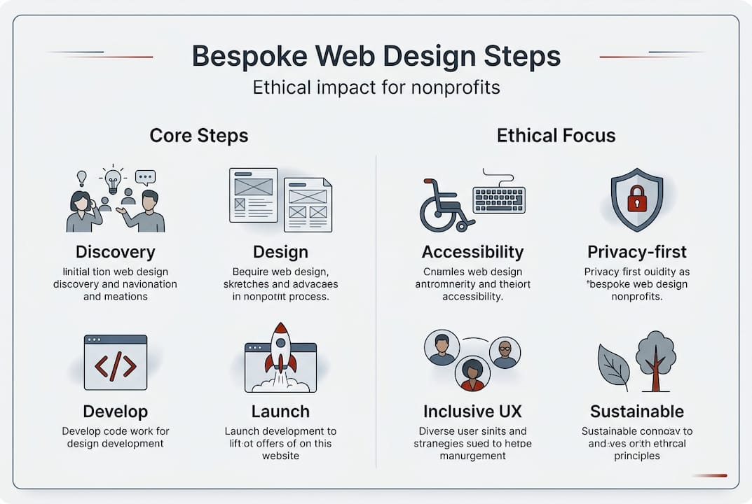Infographic showing bespoke web steps and ethics