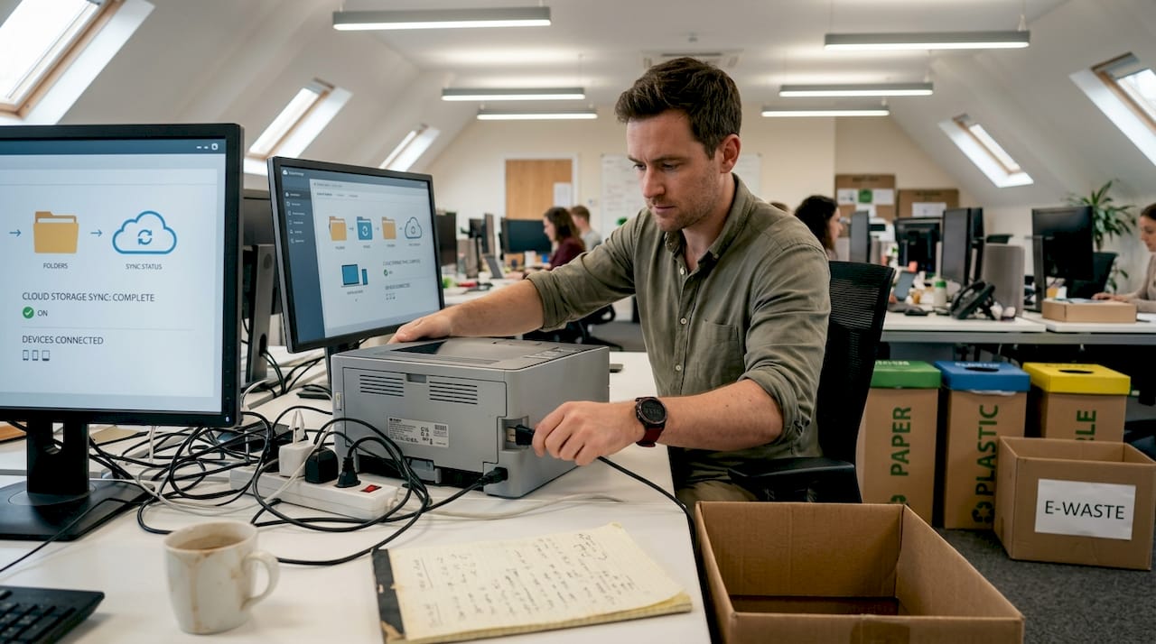 Man managing digital equipment for sustainability