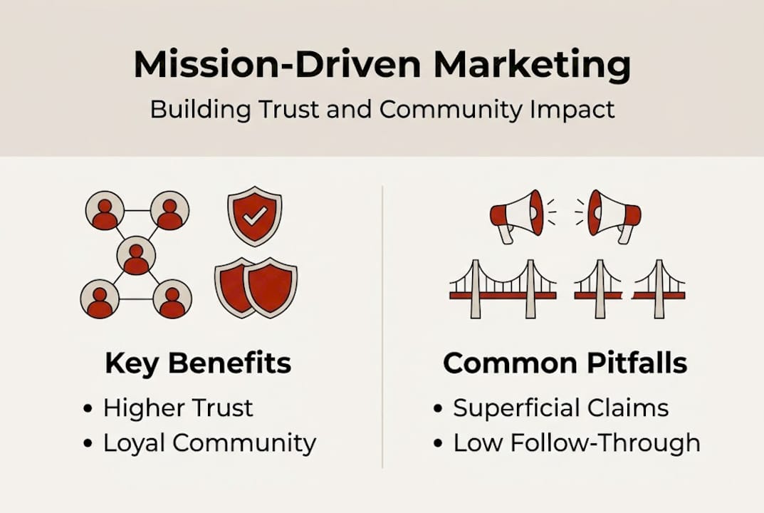 Infographic showing mission-driven marketing trust and risks