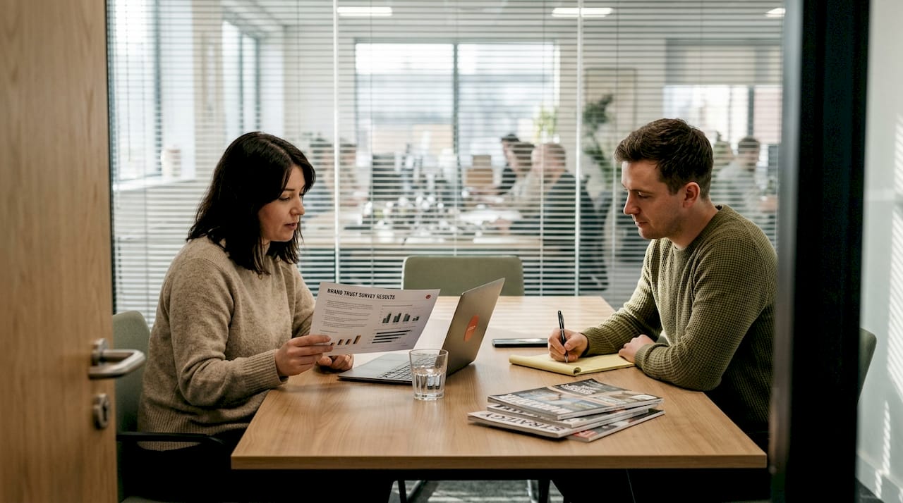 Team reviews brand trust survey results