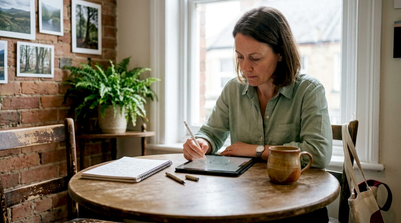 Communications manager sketching eco-friendly branding