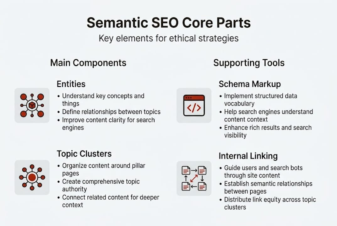 Infographic showing semantic seo key components