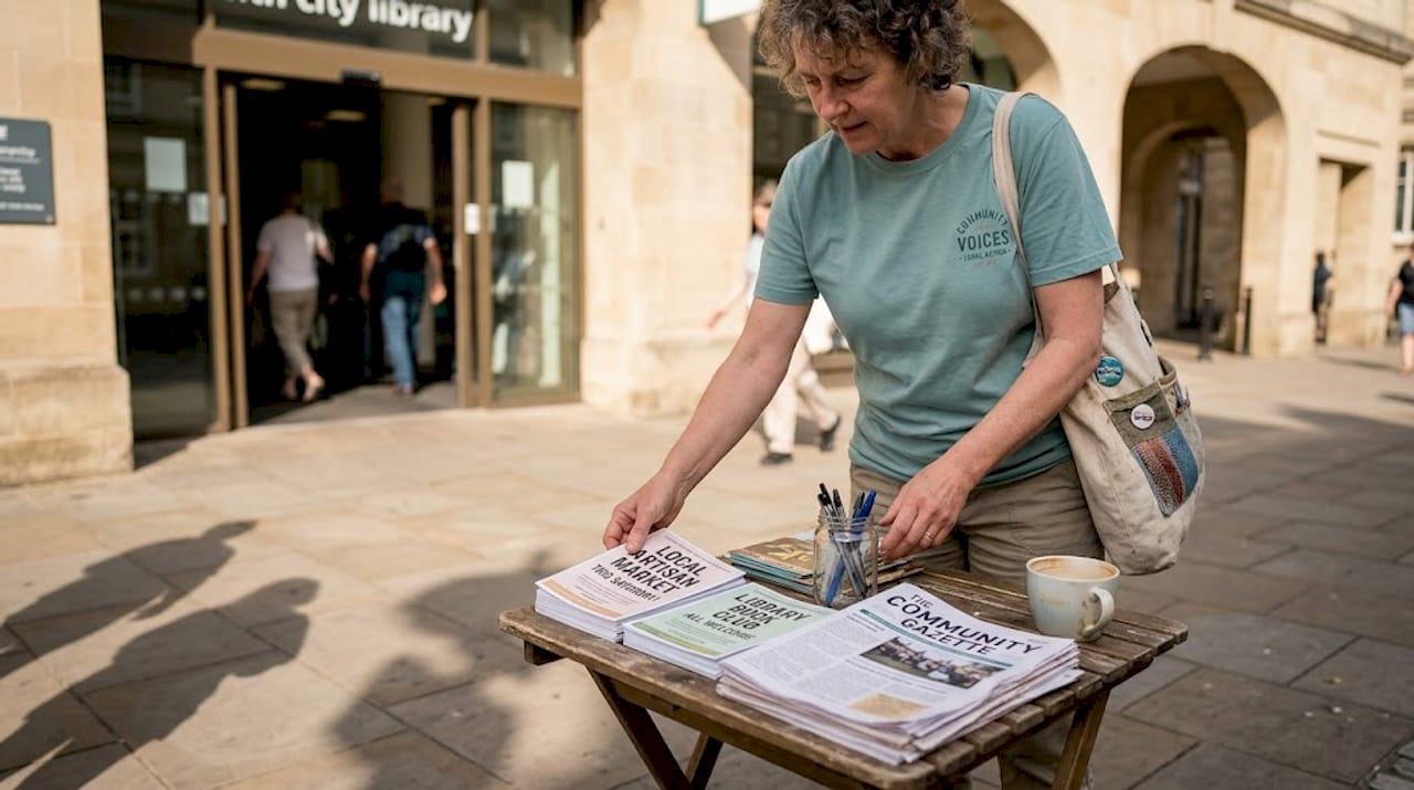 Volunteer distributing flyers at outreach table