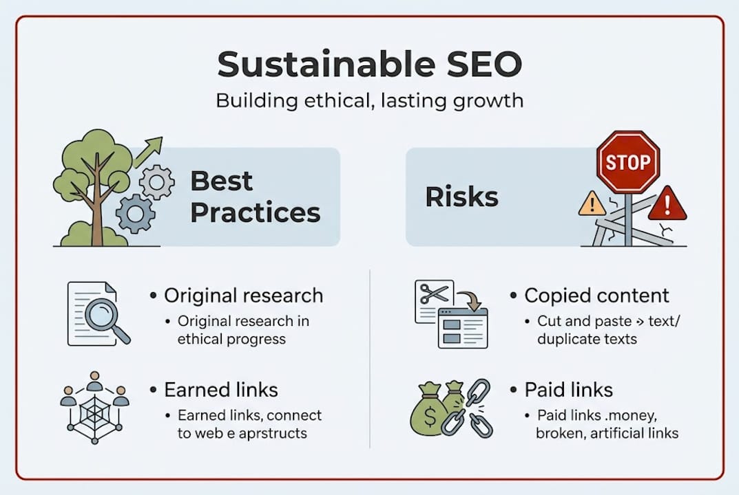 Infographic outlining sustainable SEO best practices