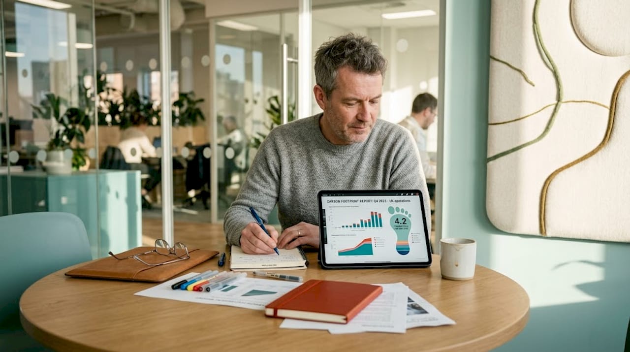 Strategist reviewing website sustainability audit