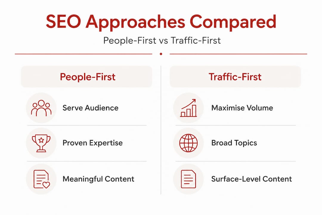 Infographic comparing people-first and traffic-first SEO content