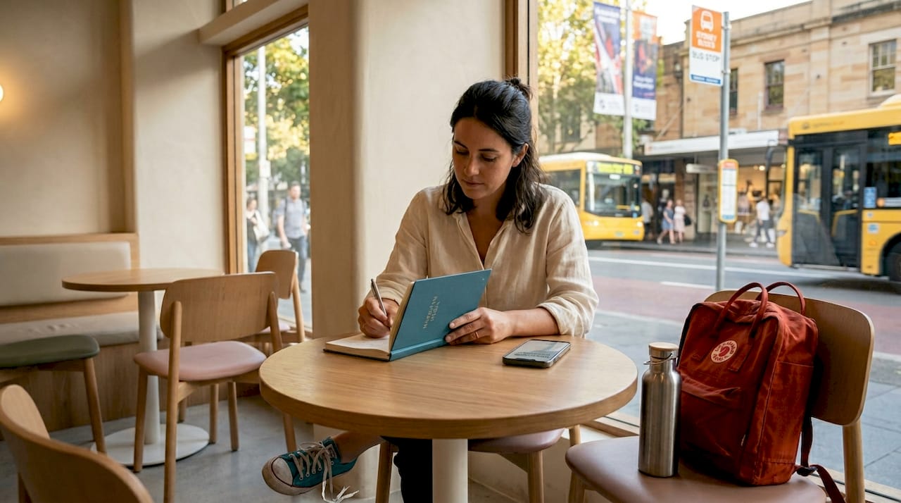Community member drafts content in Sydney café