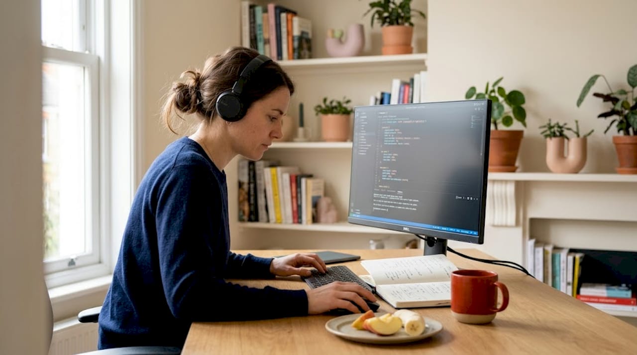 Developer building fluid grid at home workspace