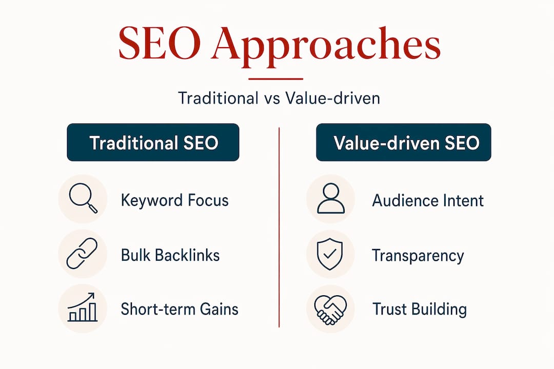 Infographic contrasting traditional and value-driven SEO