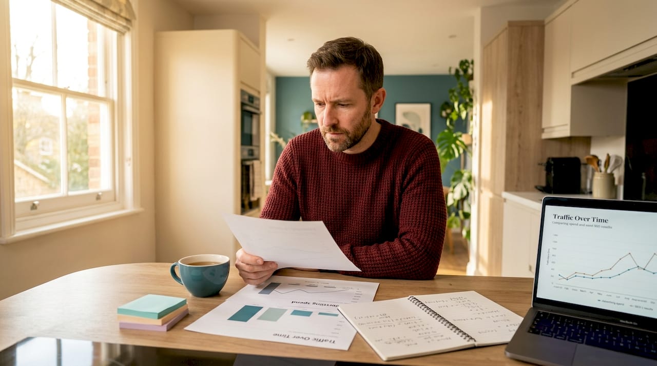 Entrepreneur comparing SEO and paid ads performance