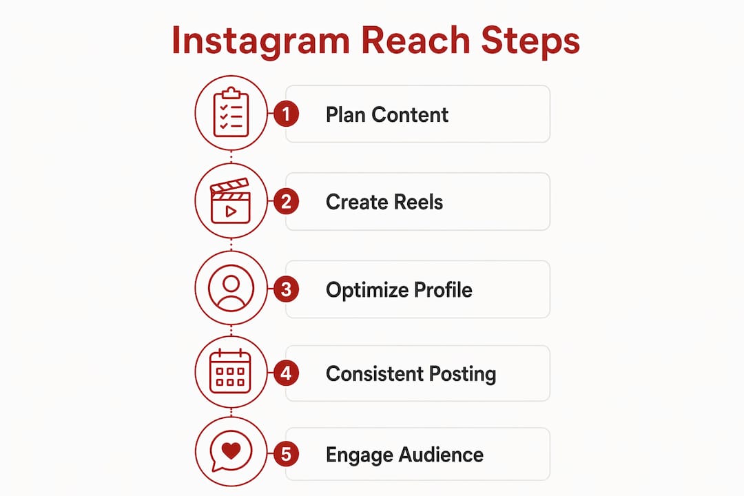 Infographic showing steps to increase Instagram reach