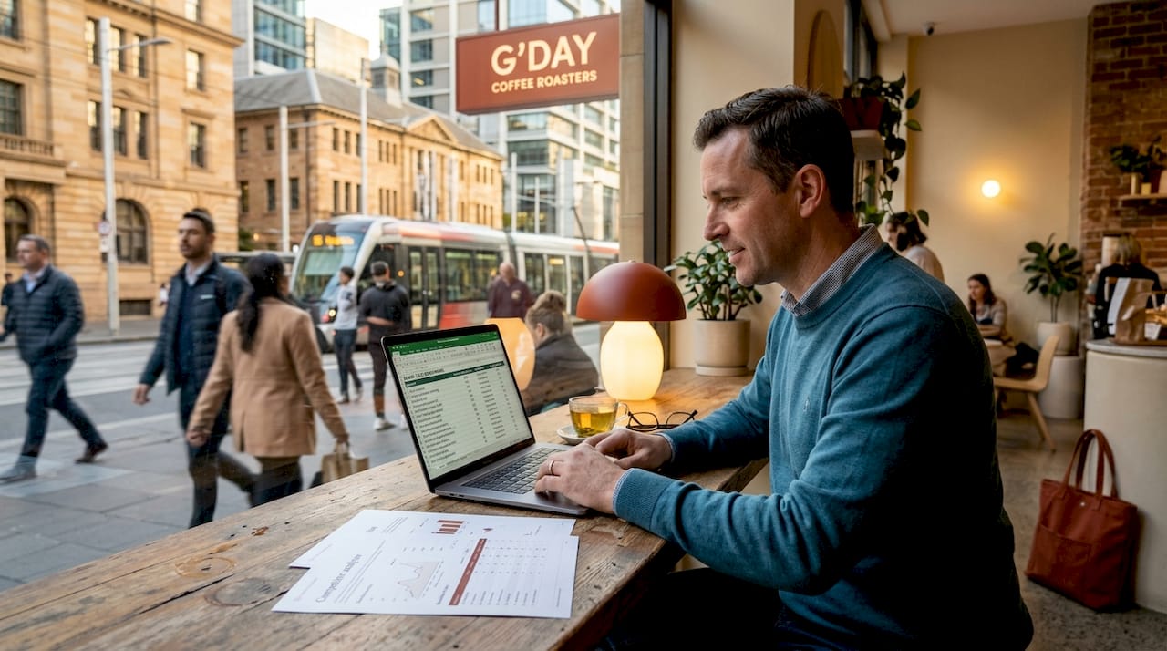 Marketer analyzing local SEO keyword data