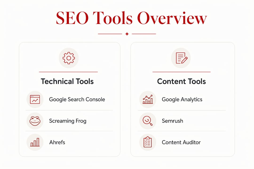 Infographic comparing SEO technical and content tools