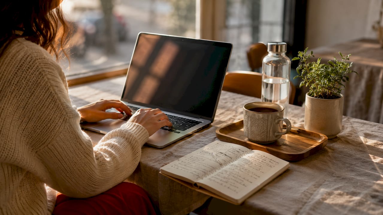 Hands typing sustainable video integration checklist