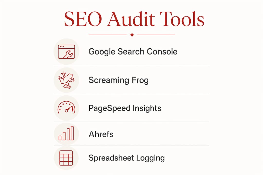 Infographic showing key SEO audit tools