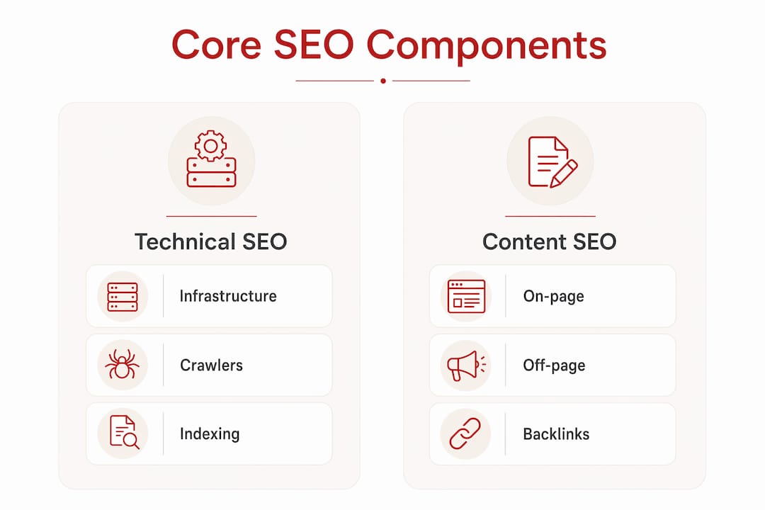 Infographic comparing core SEO marketing components