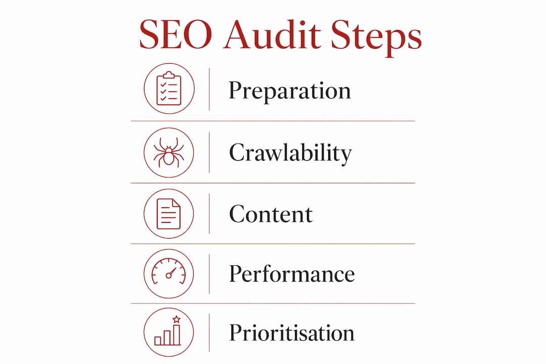 Infographic showing SEO audit checklist steps