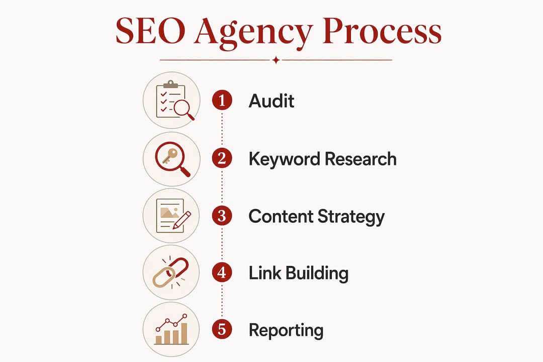 Infographic showing steps of SEO agency process