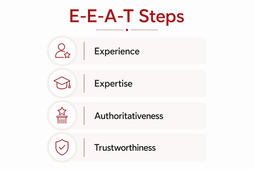 Infographic illustrating E-E-A-T four key steps