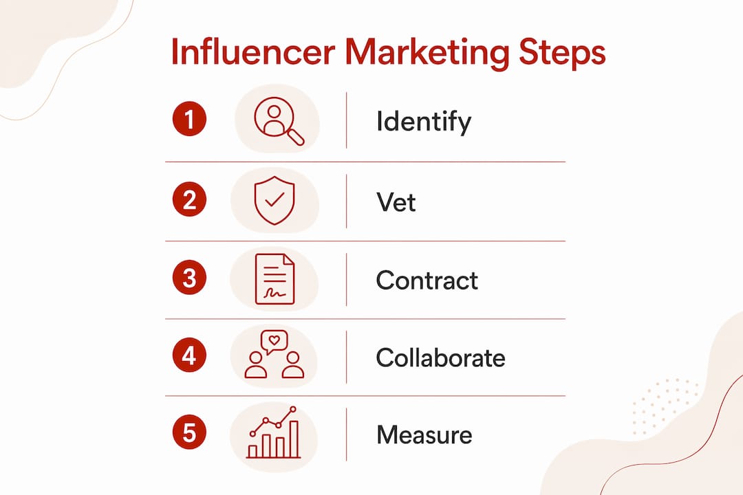 Infographic showing steps of influencer marketing process