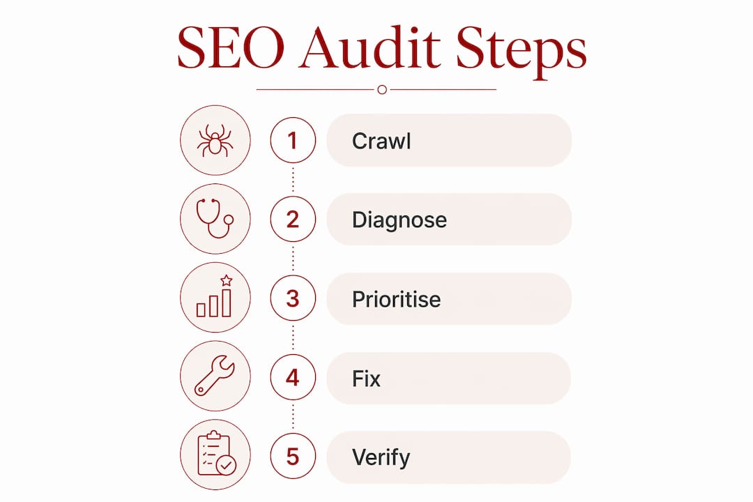 Infographic showing SEO audit step process