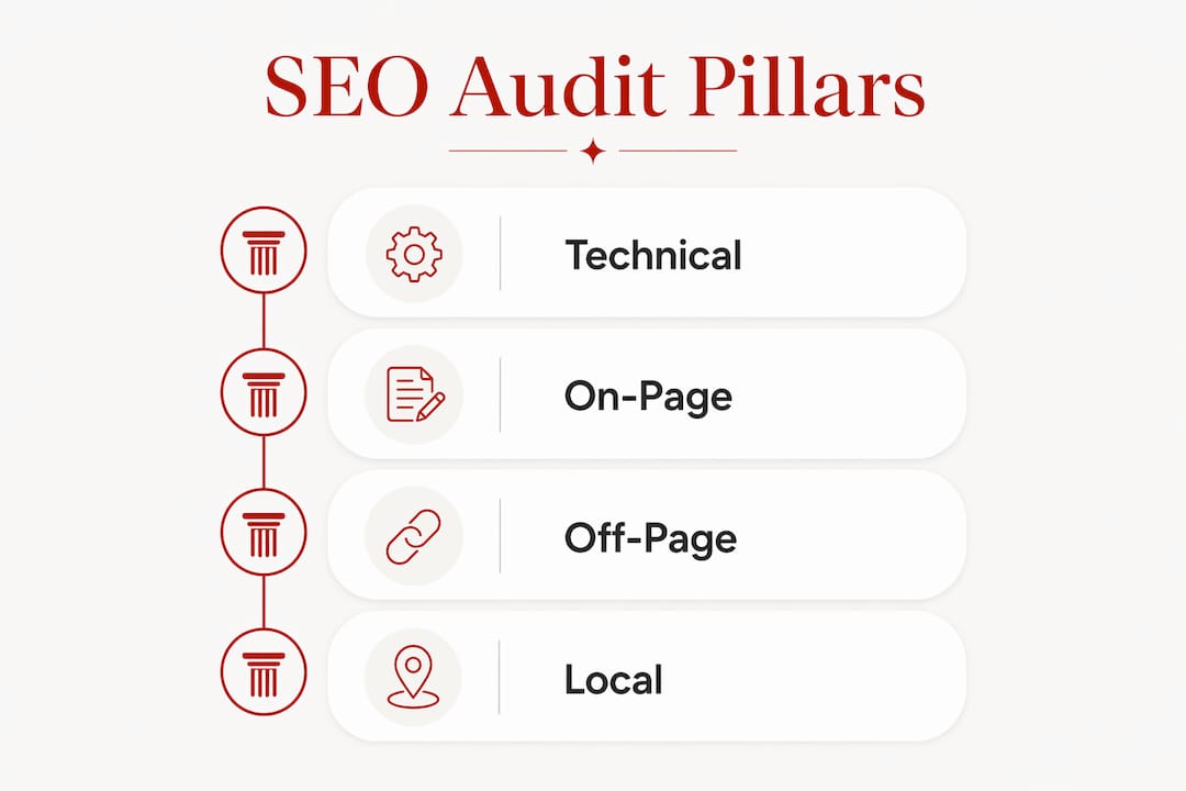 Infographic showing four pillars of SEO audit