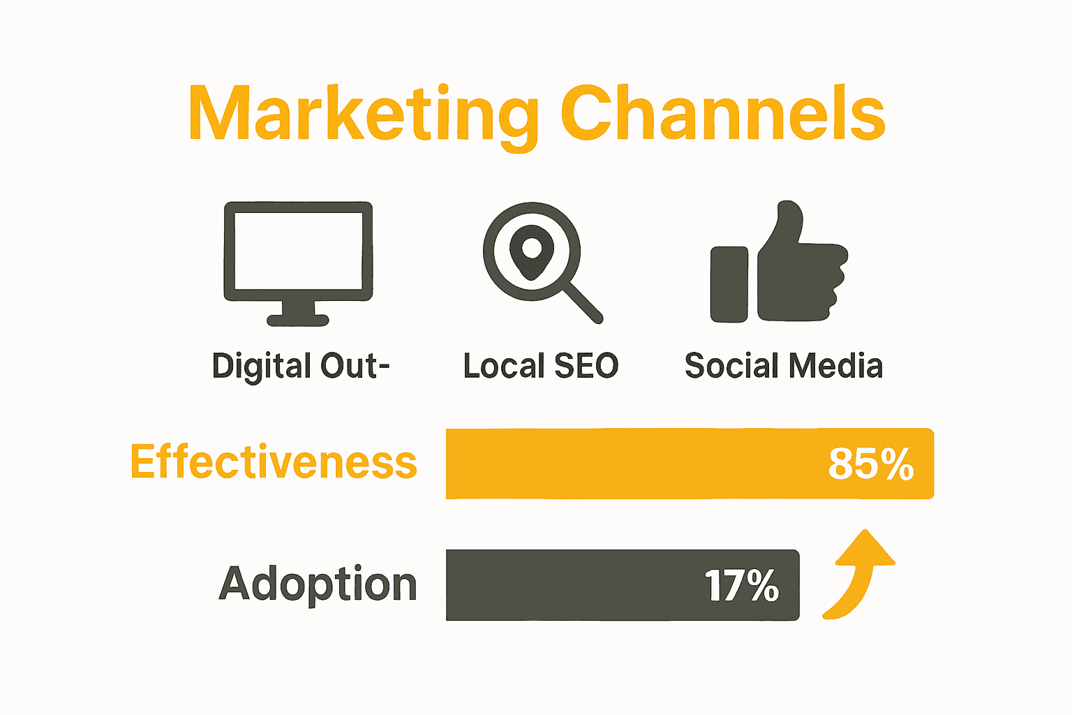 Infographic comparing effectiveness and adoption rates of marketing channels for regional Australian businesses.